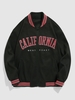 ZAFUL Veste de Base-ball de Lettres CALIFORNIA Brodée Zippée S Noir
