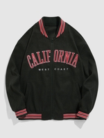 ZAFUL Veste de Base-ball de Lettres CALIFORNIA Brodée Zippée S Noir