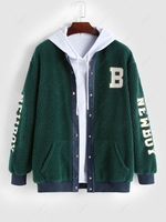 ZAFUL Veste de Base-ball Fourrée Tressée avec Lettre NEWBOY M Vert profond