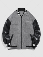 ZAFUL Veste de Base-ball Motif à Carreaux Jointif en Cuir PU L Noir