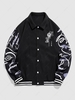 ZAFUL Veste de Base-ball Unisexe Pochette avec Rose Brodée en Graffiti Love pour Saint Valentin L Noir