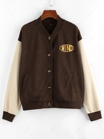 ZAFUL Veste de Baseball Boutonnée Graphique en Blocs de Couleurs S