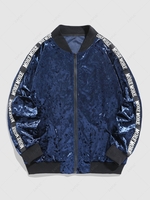 ZAFUL Veste de Bombardier à Imprimé Lettre Brillante en Velours Xxl Bleu profond