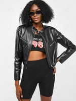ZAFUL Veste de Motard de Course Zip en Avant en Faux Cuir S Noir
