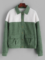 ZAFUL Veste en Fausse Fourrure Insérée en Velours Côtelé S Vert armée