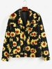 ZAFUL Veste en Tissu Duveteux Boutonnée Motif de Fleur L Noir