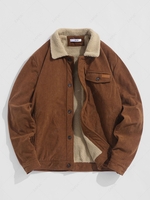 ZAFUL Veste en Velours Côtelé à Col en Fausse Laine en Lin S Sépia