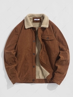 ZAFUL Veste en Velours Côtelé à Col en Fausse Laine en Lin Xl Sépia