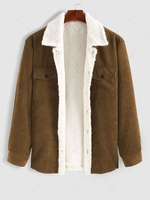 ZAFUL Veste Fourré à Double Poches Design en Velours Côtelé Xxl Café