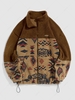 ZAFUL Veste Fourrée à Imprimé Aztèque Ethnique Zippée Xl Café profond