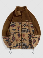 ZAFUL Veste Fourrée à Imprimé Aztèque Ethnique Zippée Xxl Café profond