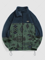ZAFUL Veste Fourrée à Imprimé Aztèque Ethnique Zippée Xxl Vert profond