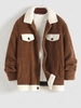 ZAFUL Veste Fourrée Boutonnée en Couleur Jointive en Imitation Peau de Mouton M Café