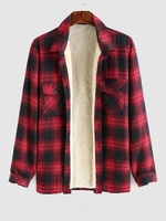 ZAFUL Veste Fourrée Motif à Carreaux avec Poche en Avant Design en Fausse Laine Xl Rouge