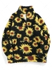 ZAFUL Veste Fourrée Motif de Tournesol en Fausse Fourrure 2xl Noir
