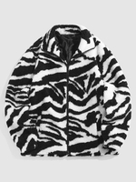 ZAFUL Veste Fourrée Motif de Zèbre en Fausse Laine Xl Noir