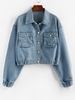 ZAFUL Veste Goutte Epaule avec Poche à Manchette Elastique en Denim L Bleu clair