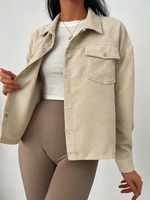 ZAFUL Veste Haute Basse en Velours Côtelé avec Double Poche S Café lumière