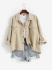 ZAFUL Veste Haute Basse en Velours Côtelé avec Double Poche Xl Café lumière