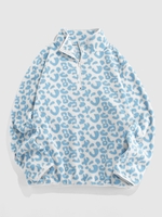 ZAFUL Veste Motif de Léopard en Fausse Laine Xxl Bleu clair