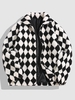 ZAFUL Veste Motif de Losange Zippée en Fausse Laine M Noir