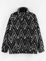 ZAFUL Veste Motif de Zigzag Zippée à 1 / 4 Zip M Noir