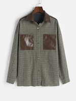ZAFUL Veste Panneau en Tweed en Cuir PU L