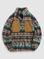 ZAFUL Veste Polaire à Imprimé Ethnique Zippée avec Patch Tribal Xxl Vert profond