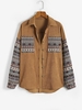 ZAFUL Veste Pull Ethnique en Velours Côtelé avec Poches en Avant S Café