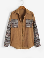 ZAFUL Veste Pull Ethnique en Velours Côtelé avec Poches en Avant S Café