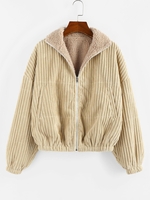 ZAFUL Veste Réversible à Goutte Epaule en Velours Côtelé S Kaki léger