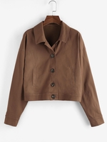 ZAFUL Veste Simple Boutonnée à Goutte Epaule M Café profond