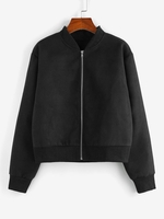 ZAFUL Veste Simple Zippée à Ourlet Côtelé M Noir