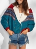 ZAFUL Veste Tribale Imprimée à Double Boutonnage Panneau en Fausse Laine en Velours Côtelé L Paon bleu