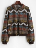 ZAFUL Veste Tricotée à Braguette Zippée avec Imprimé Tribal M Café