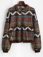 ZAFUL Veste Tricotée à Braguette Zippée avec Imprimé Tribal M Café