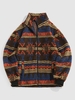 ZAFUL Veste Zippée à Imprimé Ethnique Aztèque Tribal en Fausse Laine M Café profond