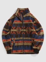 ZAFUL Veste Zippée à Imprimé Ethnique Aztèque Tribal en Fausse Laine M Café profond