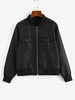 ZAFUL Veste Zippée Anneau en O à Col Debout avec Poche L Noir