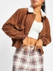 ZAFUL Veste Zippée avec Poche en Velours Côtelé à Col en Fourrure M Brun