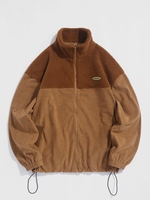 ZAFUL Veste Zippée Fourrée Jointive en Velours Côtelé Doublé Polaire Xxl Café