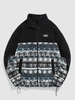 ZAFUL Veste Zippée Fourrée Motif Géométrique à Imprimé Ethnique Aztèque Xxl Bleu clair