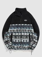 ZAFUL Veste Zippée Fourrée Motif Géométrique à Imprimé Ethnique Aztèque Xxl Bleu clair