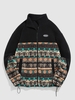 ZAFUL Veste Zippée Fourrée Motif Géométrique à Imprimé Ethnique Aztèque Xxl Noir