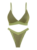 ZAFUL ZAFUL Ensemble de Bikini Côtelé Croisé Bicolore à Jambe Haute Deux Pièces Taille unique Vert