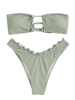 ZAFUL ZAFUL Ensemble de Bikini Découpé à Ourlet en Laitue à Paillettes Taille unique Vert clair