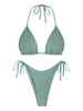 ZAFUL ZAFUL Ensemble de Bikini Texturé Triangulaire à Col Halter et de Bas Noué à Côté Taille unique Bleu clair