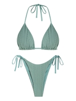 ZAFUL ZAFUL Ensemble de Bikini Texturé Triangulaire à Col Halter et de Bas Noué à Côté Taille unique Bleu clair