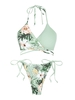 ZAFUL ZAFUL Maillot de Bain Bikini à Imprimé Feuille Floral Croisé à Col Halter Taille unique Vert