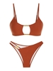 ZAFUL ZAFUL Maillot de Bain Bikini Asymétrique Perlé Découpé à Jambe Haute Taille unique Café profond